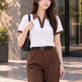 Women's Colourblocked Polo Collar T-Shirt — White