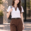Women's Colourblocked Polo Collar T-Shirt — White