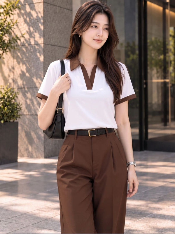 Women's Colourblocked Polo Collar T-Shirt — White — Tshirt Factory India Direct Wholesale Manufacturer