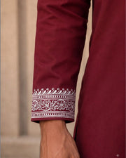 Men Maroon Floral Motif DTF Printed Kurta — Thumbnail 3