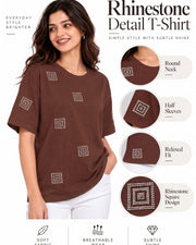 Women's Printed Drop-Shoulder Sleeves T-Shirt — Coffee Brown — Thumbnail 5
