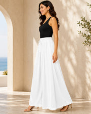 Women's Flared Viscose Rayon High-Waist Trousers — White — Thumbnail 3