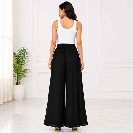 Women's Flared Viscose Rayon High-Waist Trousers — Black Angle View — Custom Printing Surat