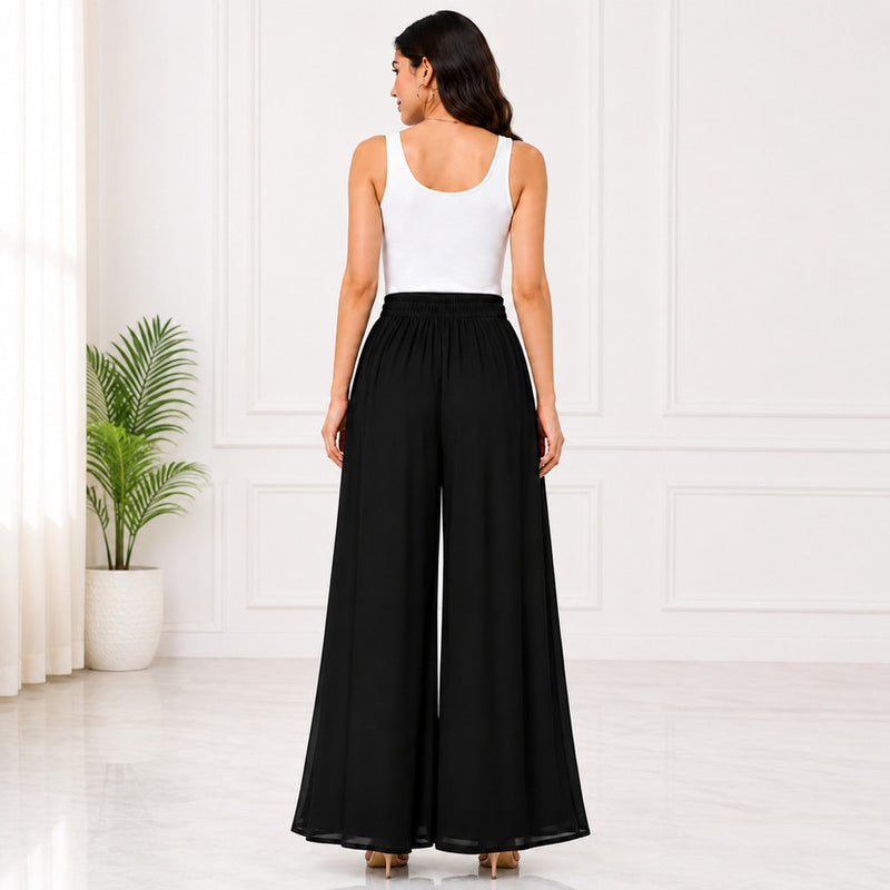 Women's Flared Viscose Rayon High-Waist Trousers — Black — Quality Craftsmanship Anatomy