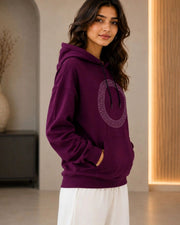 Women Embellished Hooded Sweatshirt — Burgundy — Thumbnail 5