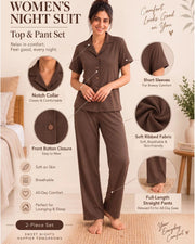 Women's Solid Shirt with Palazzos — Brown — Thumbnail 3