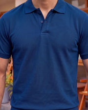 Men's All-Over Printed Polo Collar T-Shirt — Blue — Thumbnail 2