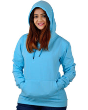 Unisex Long Sleeves Fleece Hooded Pullover Sweatshirt — Turquoise Blue — Thumbnail 5