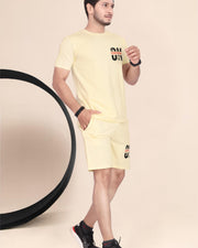 Men's Cotton Printed Night Suit Set of Top & Shorts — Lemon Yellow — Thumbnail 2