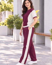 Women's Colourblocked T-shirt with Trousers — Purple — Thumbnail 6