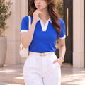 Women Polo Collar T-shirt — Blue