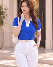 Women Polo Collar T-shirt — Blue — Thumbnail 1