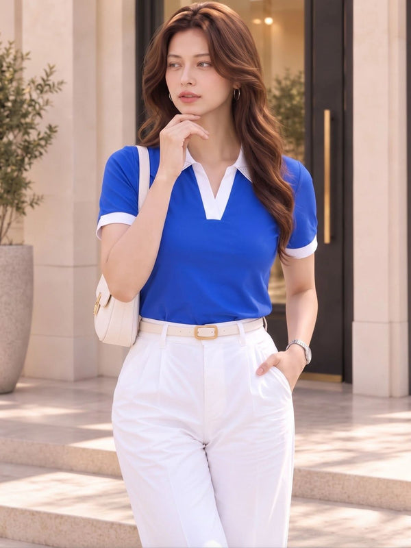 Women Polo Collar T-shirt — Blue — Tshirt Factory India Direct Wholesale Manufacturer