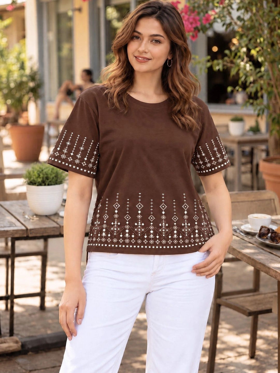 Women's Printed T-Shirt — Coffee Brown — Tshirt Factory India Direct Manufacturer Surat