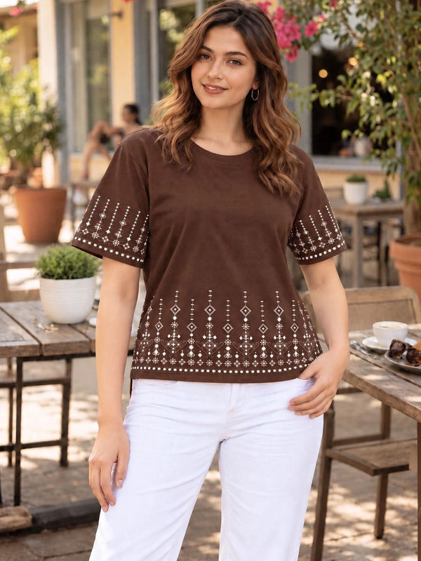Women's Printed T-Shirt — Coffee Brown — Tshirt Factory India Direct Wholesale Manufacturer
