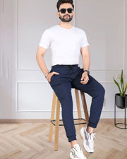 Men Mid-Rise Track Pants — Navy Blue — Thumbnail 4