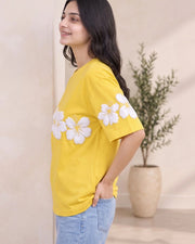 Women's Floral Printed Relaxed Fit T-Shirt — Yellow — Thumbnail 6