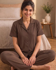 Women's Solid Shirt with Palazzos — Brown — Thumbnail 6