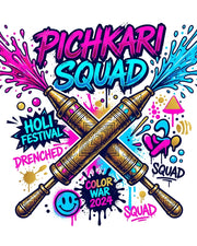 Pichkari Squad Streetwear Holi Graphic Cotton T-Shirt — White — Thumbnail 2