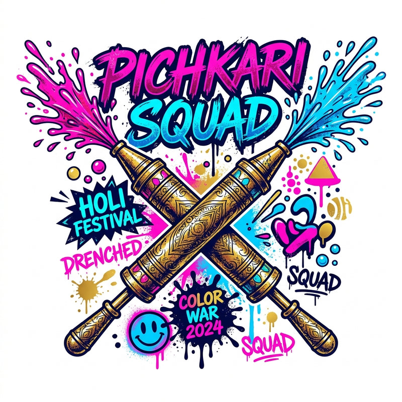 Pichkari Squad Streetwear Holi Graphic Cotton T-Shirt — White — Quality Craftsmanship Anatomy