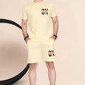 Men's Cotton Printed Night Suit Set of Top & Shorts — Lemon Yellow