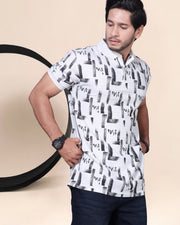 Divra Clothing Men Graphic All-Over Printed Polo T-Shirt — White — Thumbnail 3