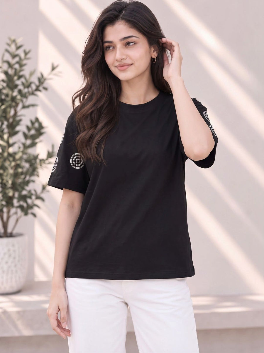 Women's Printed T-Shirt — Black — Tshirt Factory India Direct Manufacturer Surat