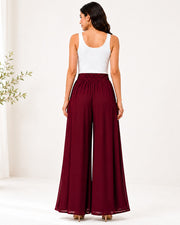 Women's Flared Viscose Rayon High-Waist Trousers — Maroon — Thumbnail 2