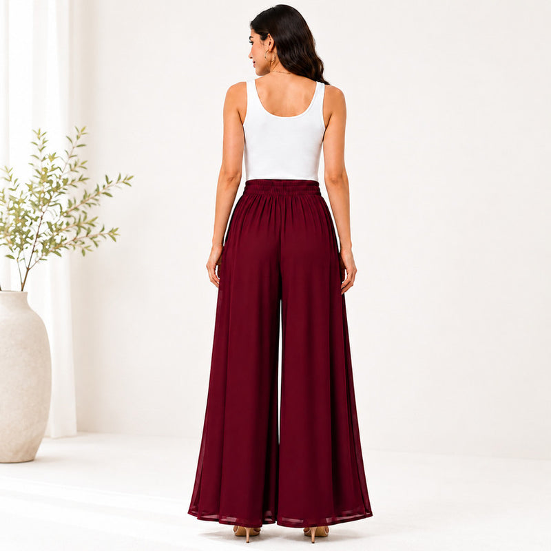 Women's Flared Viscose Rayon High-Waist Trousers — Maroon — Quality Craftsmanship Anatomy