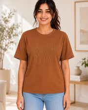 Women Pure Cotton T-shirt — Brown — Thumbnail 6