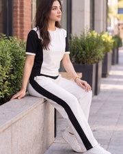 Women's Colourblocked T-shirt with Trousers — Off White — Thumbnail 4