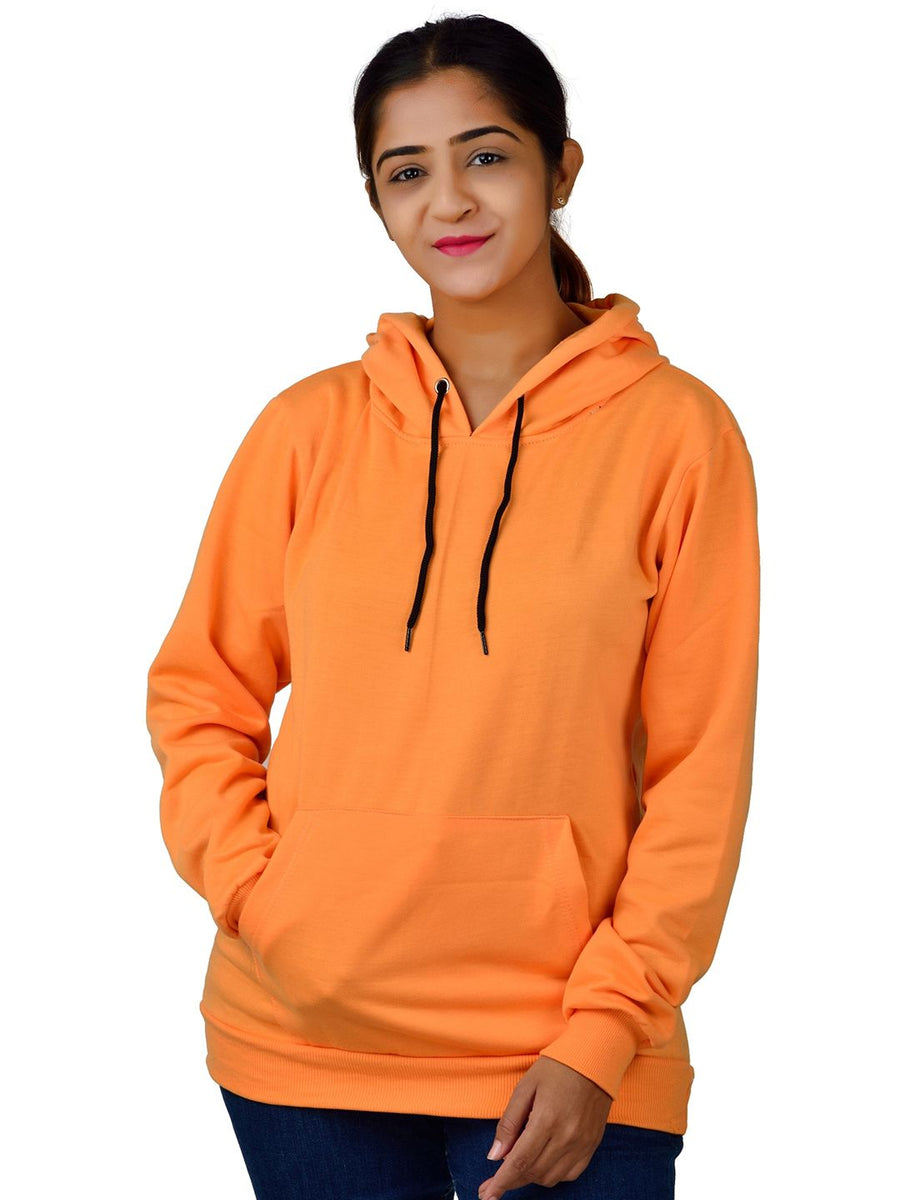 Long Unisex Long Sleeves Fleece Hooded Pullover Sweatshirt — Orange — Custom Print Studio
