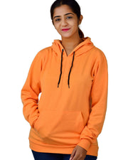Long Unisex Long Sleeves Fleece Hooded Pullover Sweatshirt — Orange — Thumbnail 4