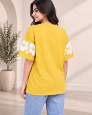 Women's Floral Printed Relaxed Fit T-Shirt — Yellow — Thumbnail 5