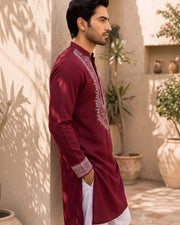 Men Maroon Floral Motif DTF Printed Kurta — Thumbnail 5