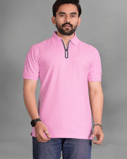 Men's Polo Collar Pockets T-Shirt — Pink — Thumbnail 1