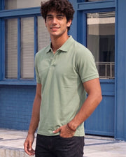 Men's All-Over Printed Polo Collar T-Shirt — Green — Thumbnail 6