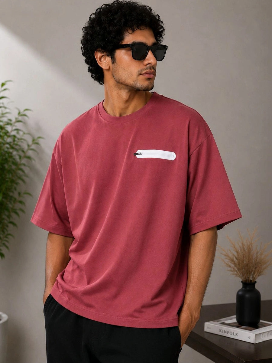 Men's Pure Cotton Pocket T-Shirt — Peach — Tshirt Factory India Direct Manufacturer Surat