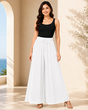 Women's Flared Viscose Rayon High-Waist Trousers — White — Thumbnail 4