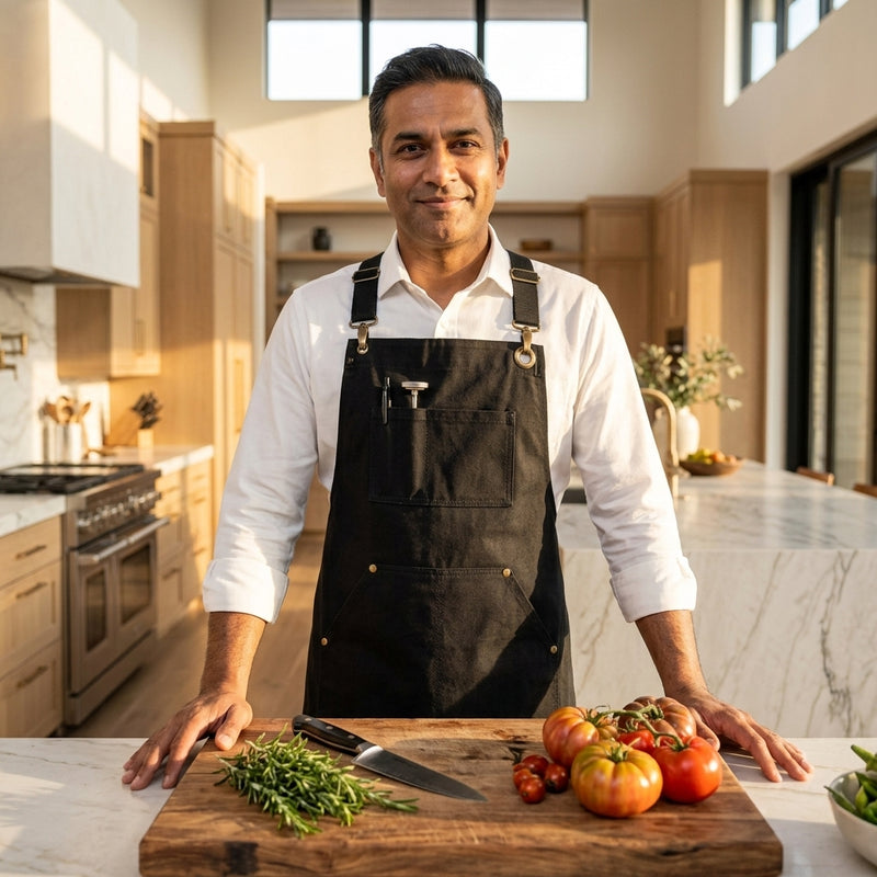 Heavy Duty Cotton Kitchen Apron with Pockets — Jet Black — Quality Craftsmanship Anatomy