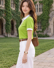 Women's Colourblocked Polo Collar T-Shirt — Green — Thumbnail 5