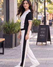 Women's Colourblocked T-shirt with Trousers — Off White — Thumbnail 5