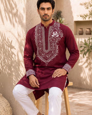 Men Maroon Floral Motif DTF Printed Kurta — Thumbnail 8