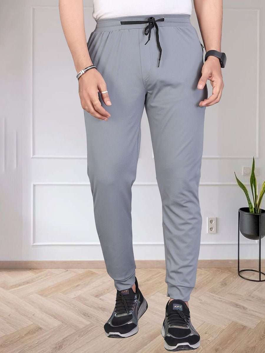 Men Solid Mid Rise Dry Fit Track Pant — Grey — Custom Print Studio