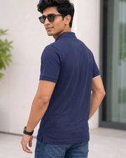 Men's Solid Polo Collar T-Shirt — Navy Blue — Thumbnail 2