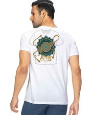 Shree Raksha Royal Peacock Feather Graphic Cotton T-Shirt — White — Thumbnail 1