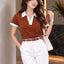 Women's Colourblocked Polo Collar T-Shirt — Rust