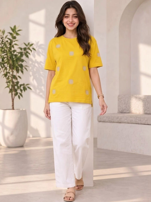 Women All-Over T-shirt — Yellow Angle View — Custom Printing Surat