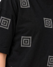 Women's Printed Drop-Shoulder Sleeves T-Shirt — Black — Thumbnail 2
