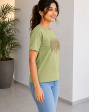Women's Printed Pure Cotton Round Neck T-Shirt — Green — Thumbnail 4
